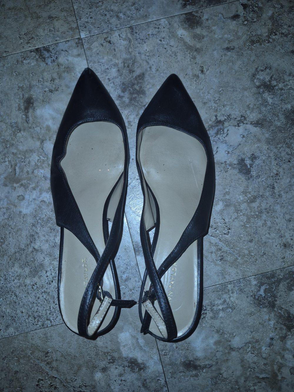 Ann Taylor Black Pointed Slingback Flats